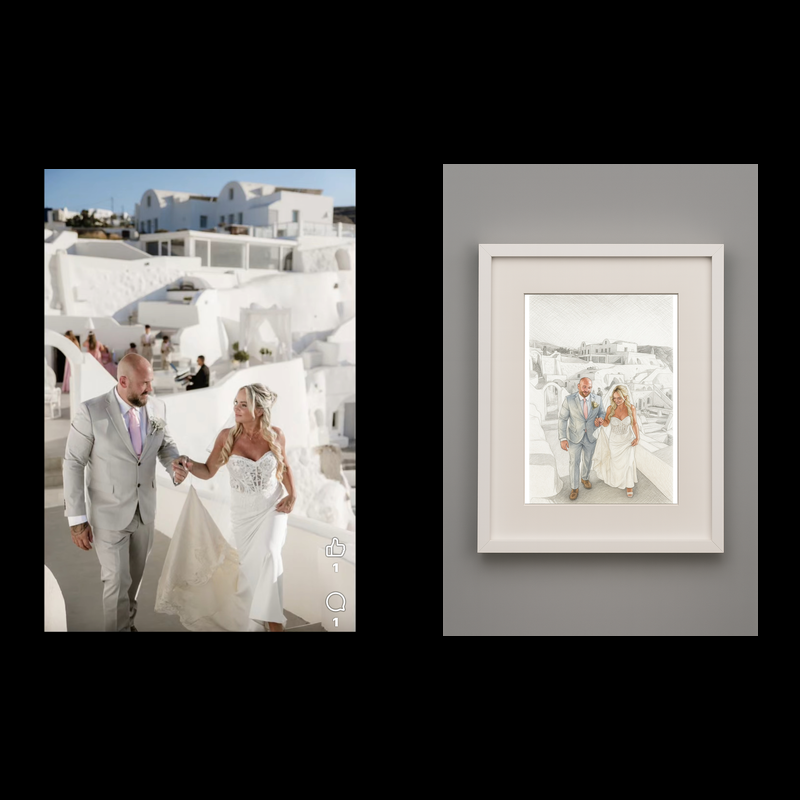 Artists style sketch drawing - Black & White/Colour - Framed print